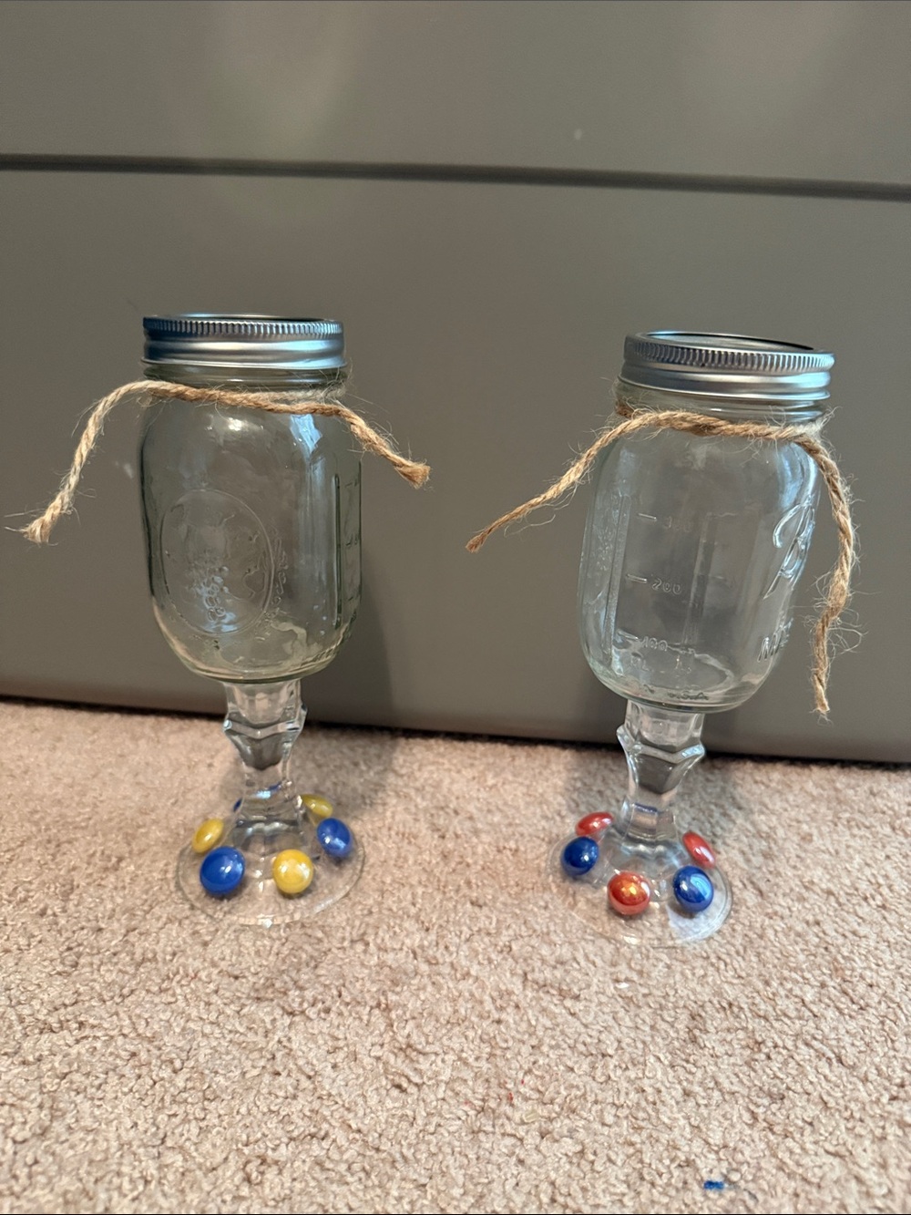 Handmade Mason Jar Wine Glasses with Jute Tie